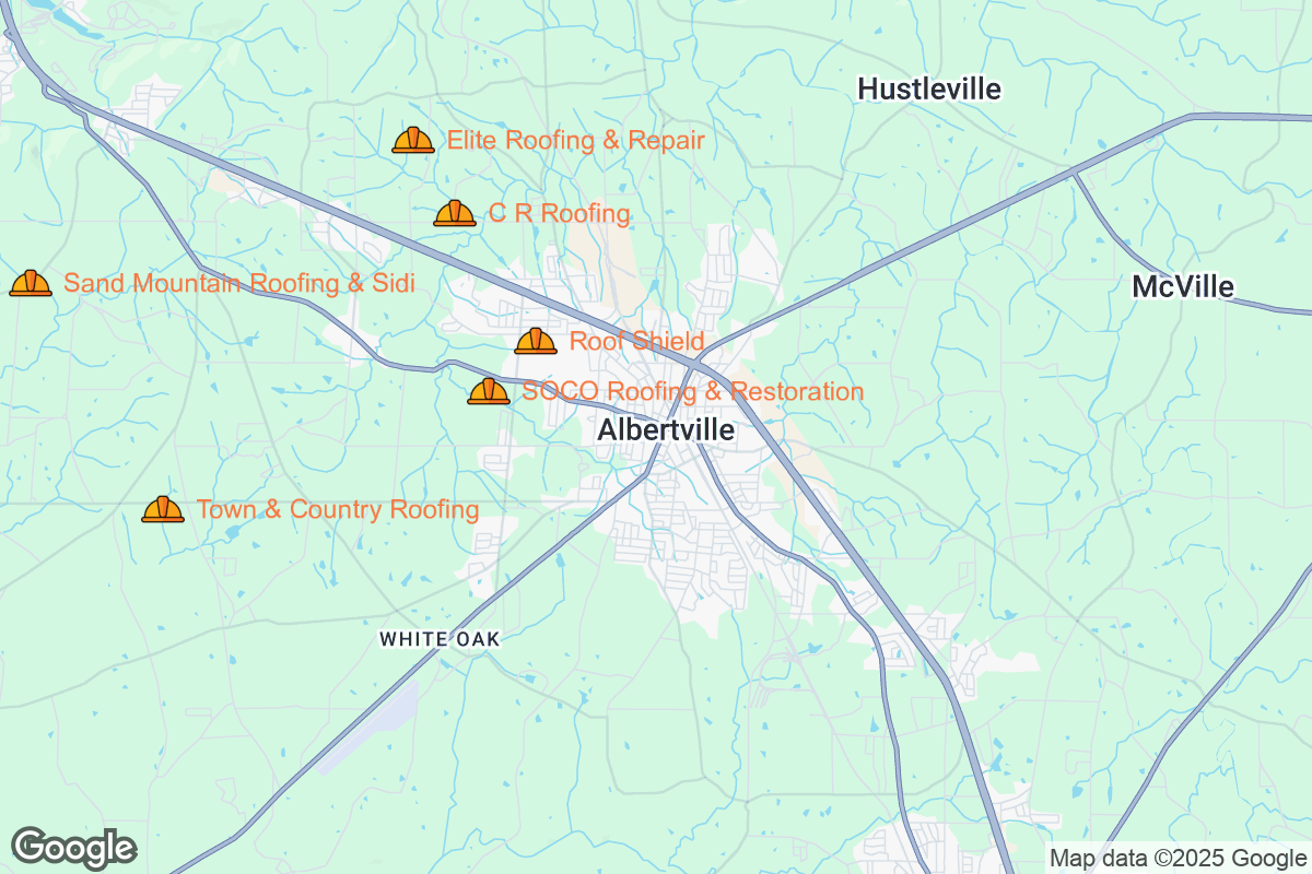 Map of Roofing Contractors in Albertville, Alabama