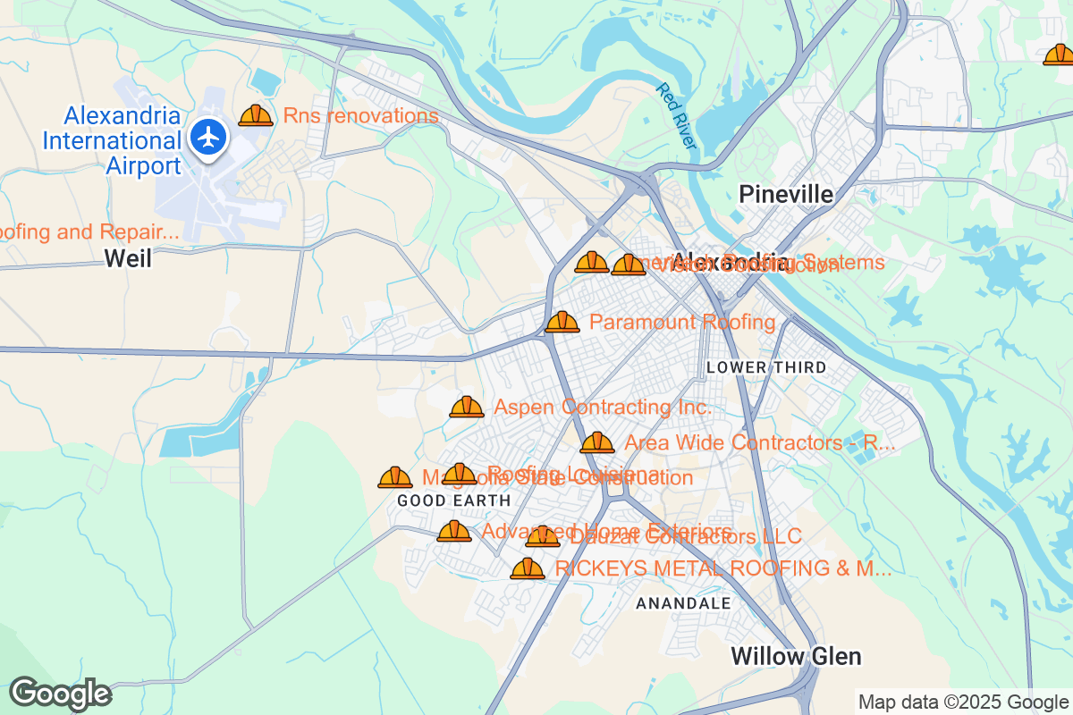Map of Roofing Contractors in Alexandria, Louisiana