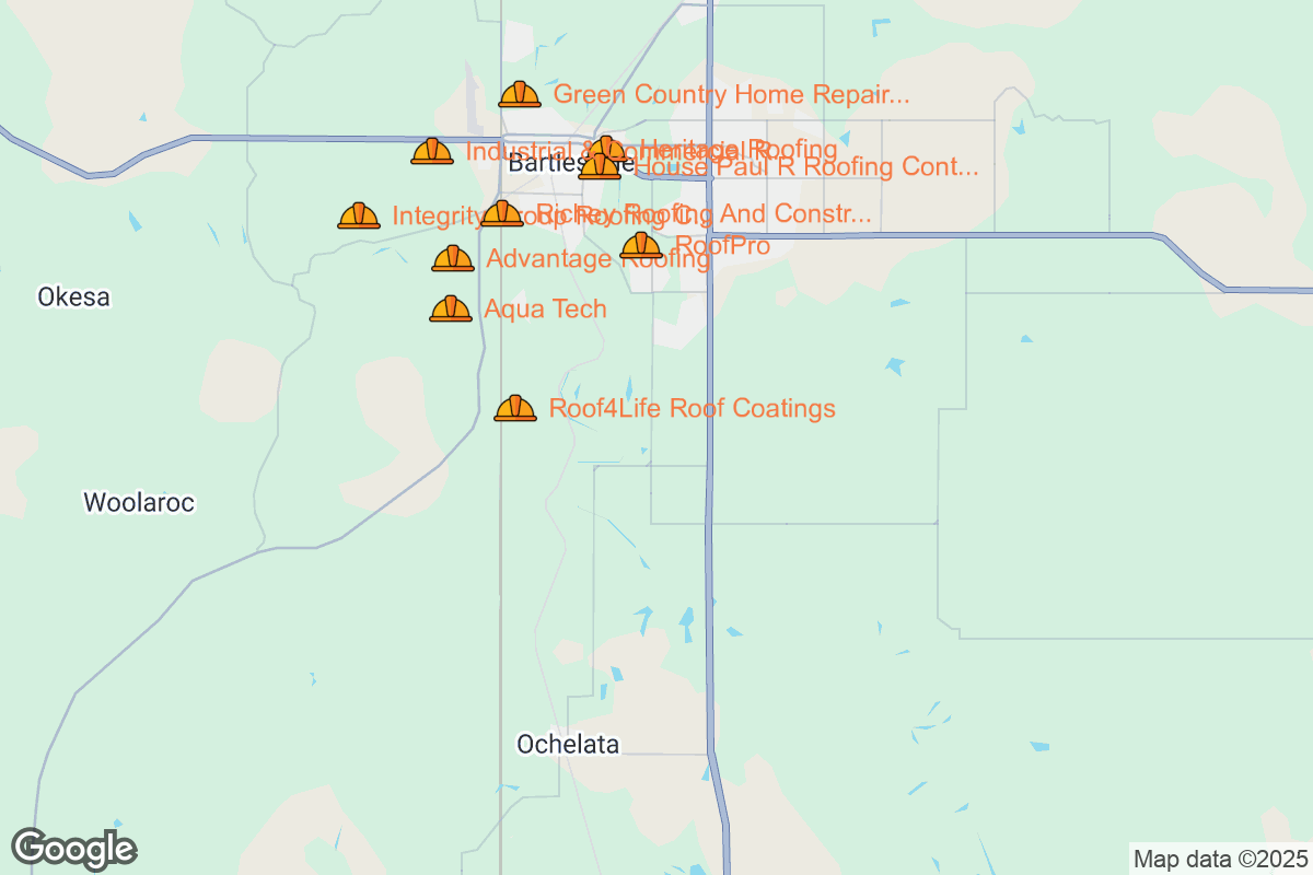 Map of Roofing Contractors in Bartlesville, Oklahoma
