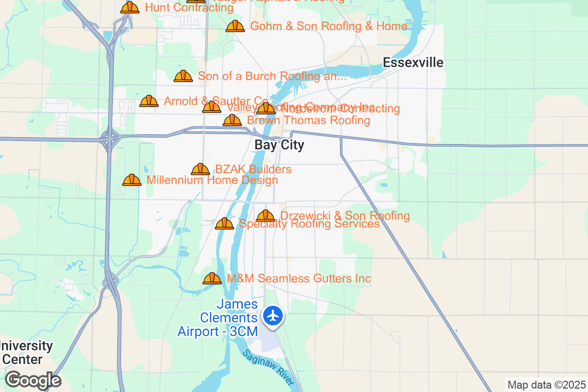 Map of Roofing Contractors in Bay City, Michigan
