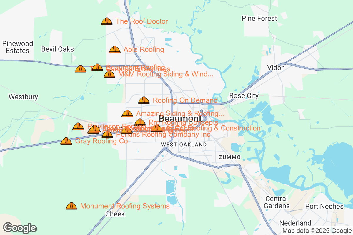 Map of Roofing Contractors in Beaumont, Texas