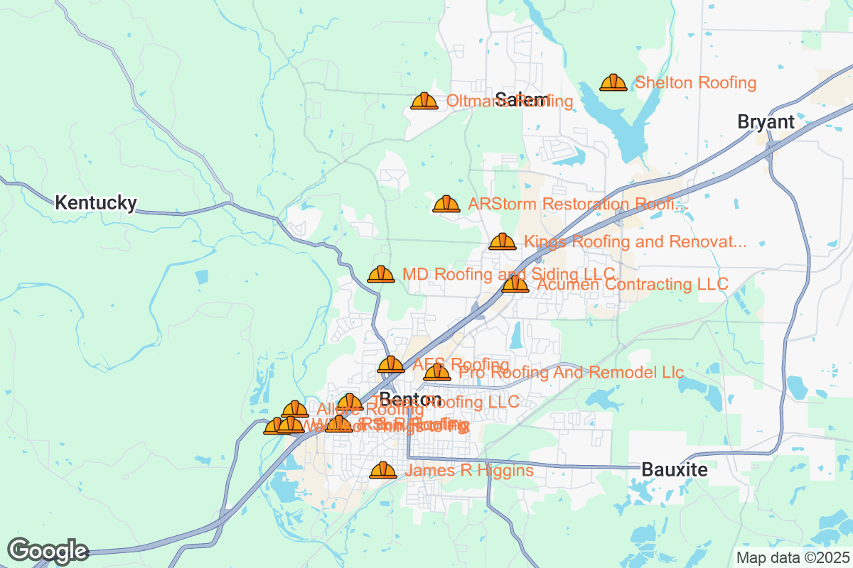 Map of Roofing Contractors in Benton, Arkansas