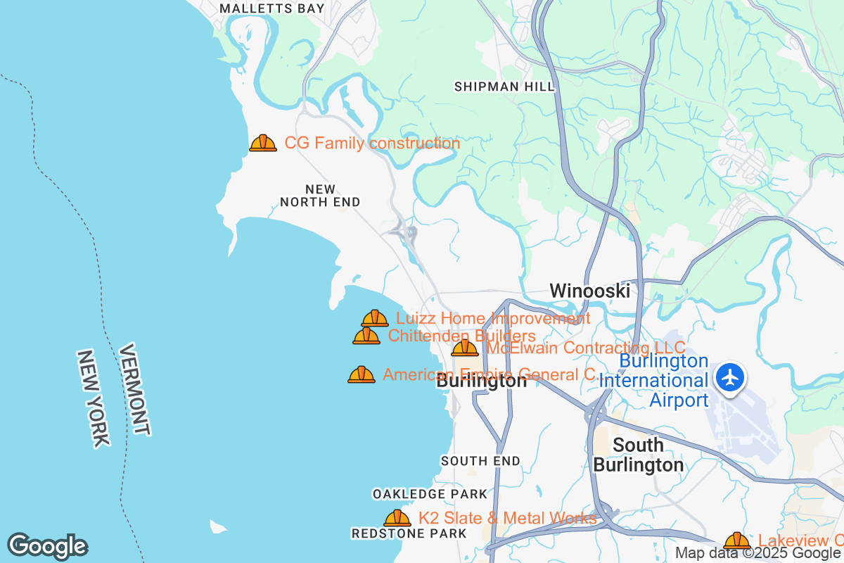 Map of Roofing Contractors in Burlington, Vermont