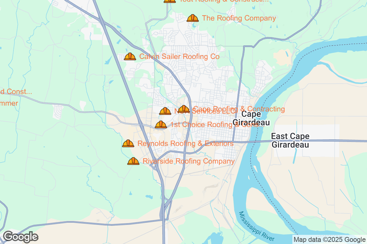Map of Roofing Contractors in Cape Girardeau, Missouri