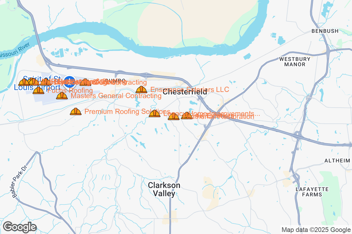 Map of Roofing Contractors in Chesterfield, Missouri