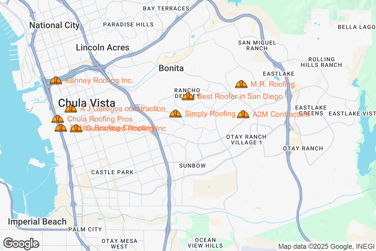 Map of Roofing Contractors in Chula Vista, California