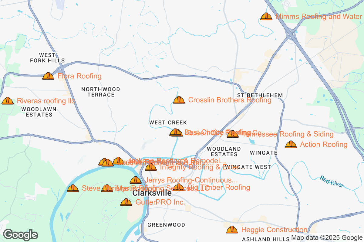 Map of Roofing Contractors in Clarksville, Tennessee