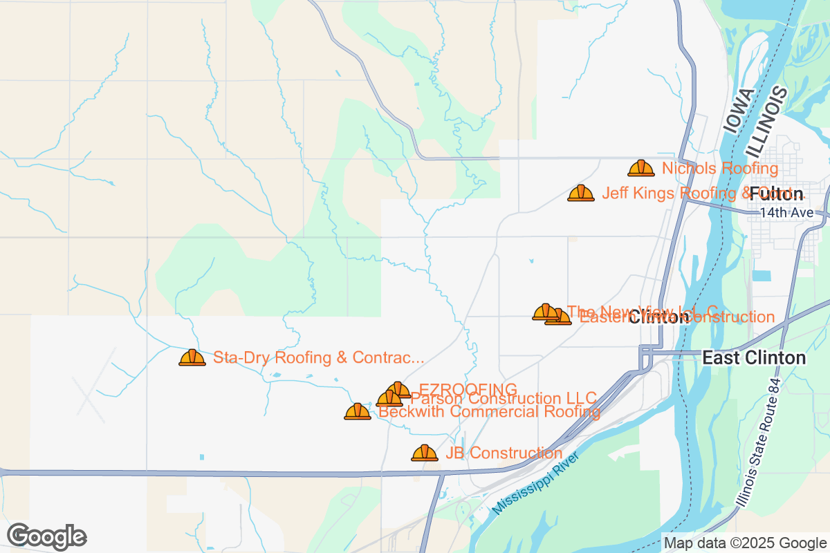 Map of Roofing Contractors in Clinton, Iowa