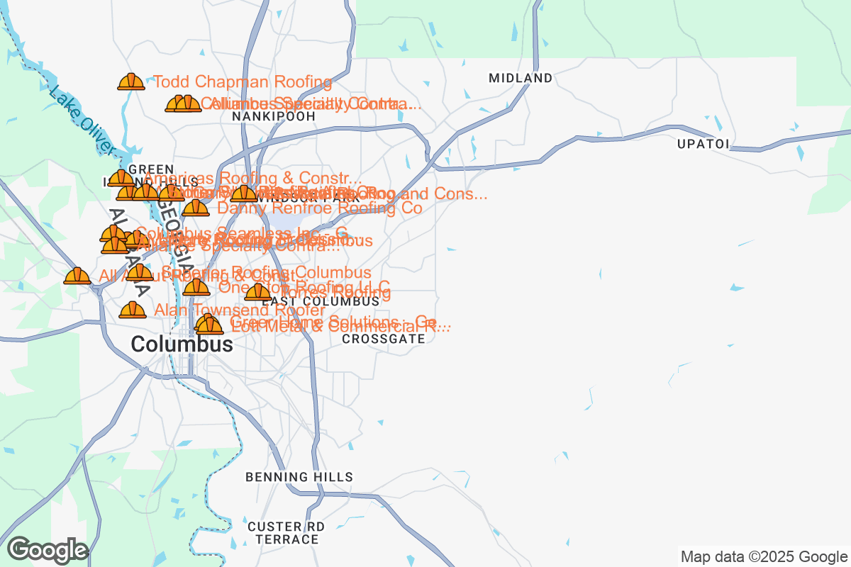 Map of Roofing Contractors in Columbus, Georgia