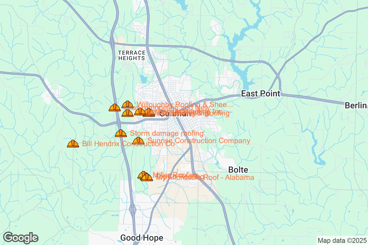 Map of Roofing Contractors in Cullman, Alabama