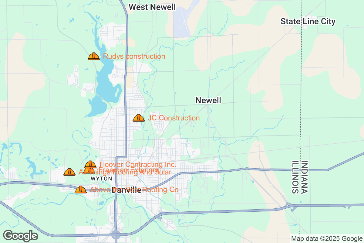 Map of Roofing Contractors in Danville, Illinois