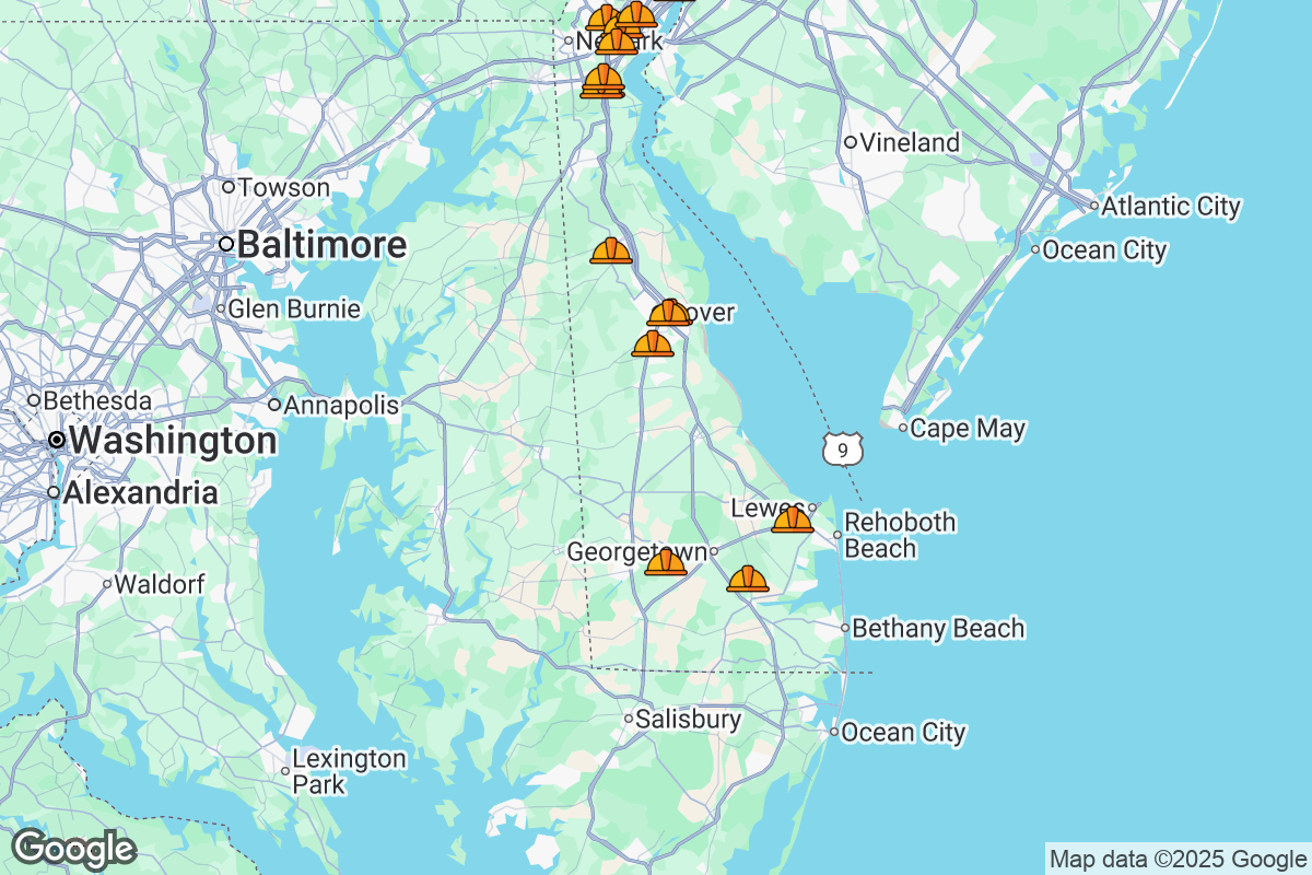Map of Roofing Contractors in Delaware