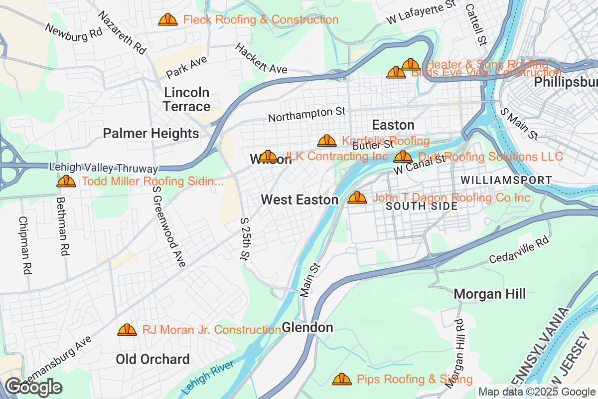 Map of Roofing Contractors in Easton, Pennsylvania