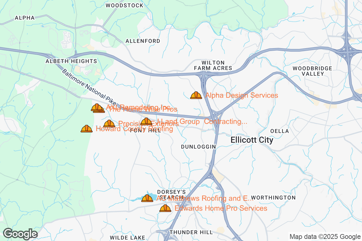 Map of Roofing Contractors in Ellicott City, Maryland