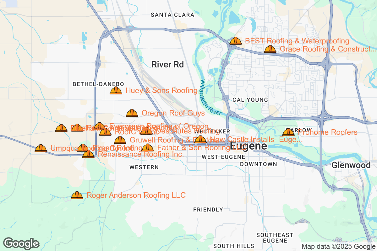Map of Roofing Contractors in Eugene, Oregon