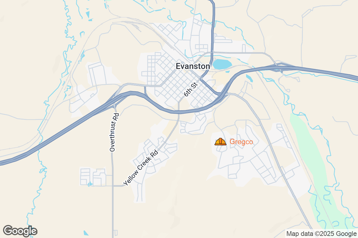 Map of Roofing Contractors in Evanston, Wyoming
