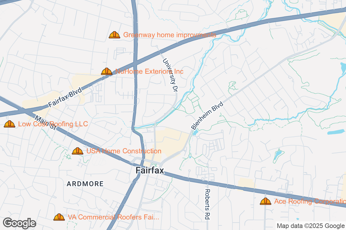 Map of Roofing Contractors in Fairfax, Virginia