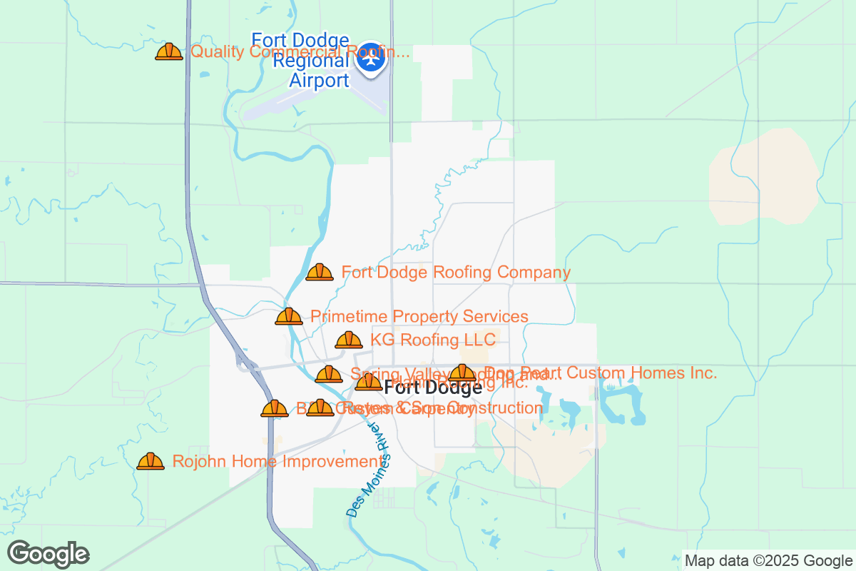 Map of Roofing Contractors in Fort Dodge, Iowa