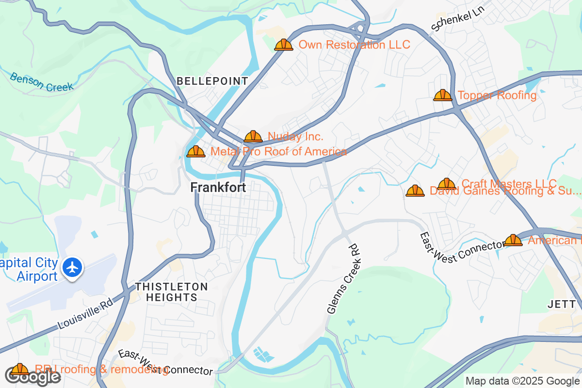 Map of Roofing Contractors in Frankfort, Kentucky