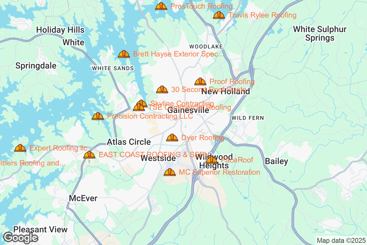 Map of Roofing Contractors in Gainesville, Georgia