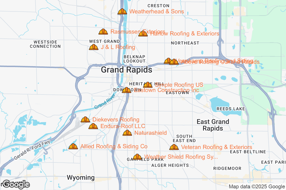 Map of Roofing Contractors in Grand Rapids, Michigan