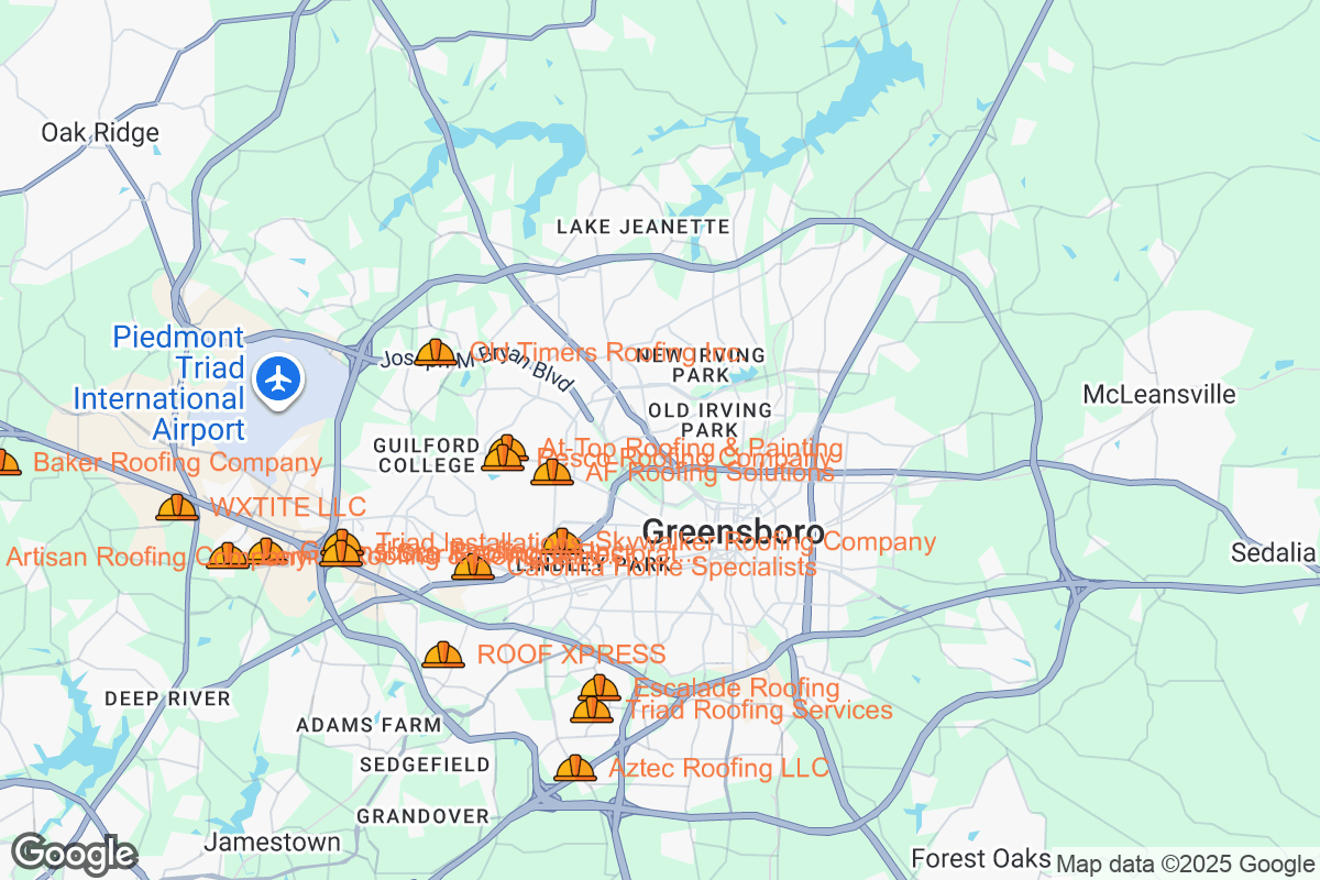 Map of Roofing Contractors in Greensboro, North Carolina