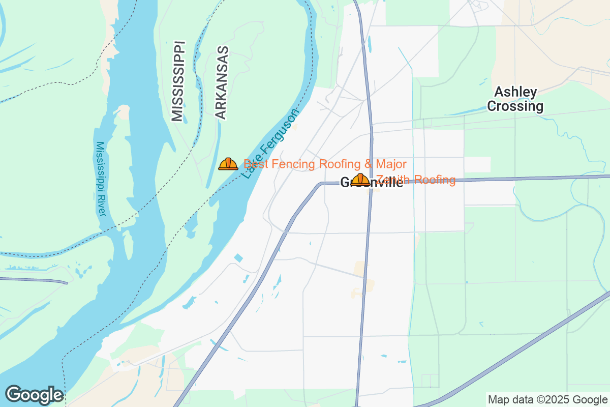 Map of Roofing Contractors in Greenville, Mississippi