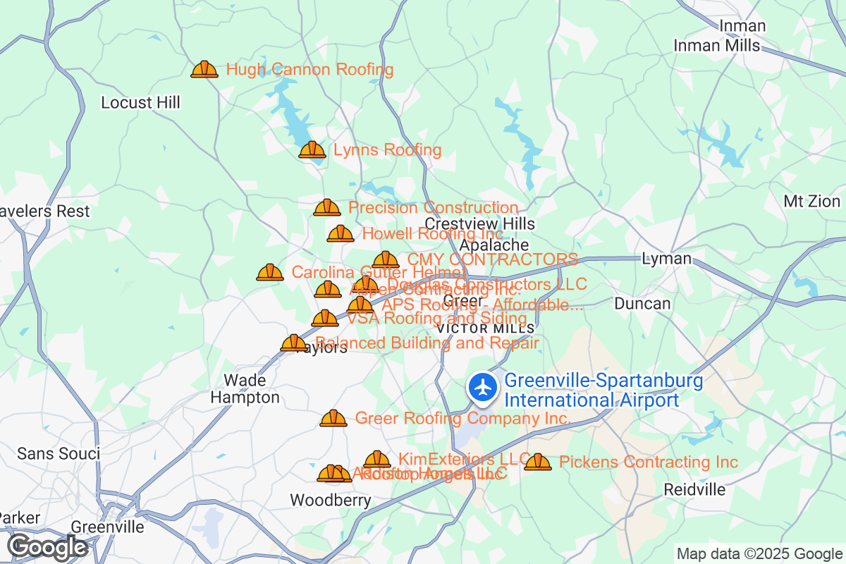 Map of Roofing Contractors in Greer, South Carolina