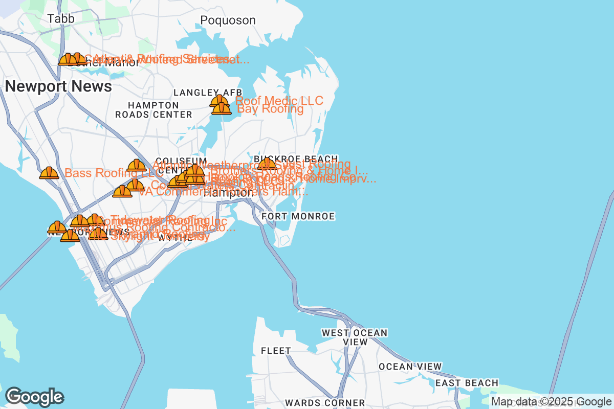 Map of Roofing Contractors in Hampton, Virginia