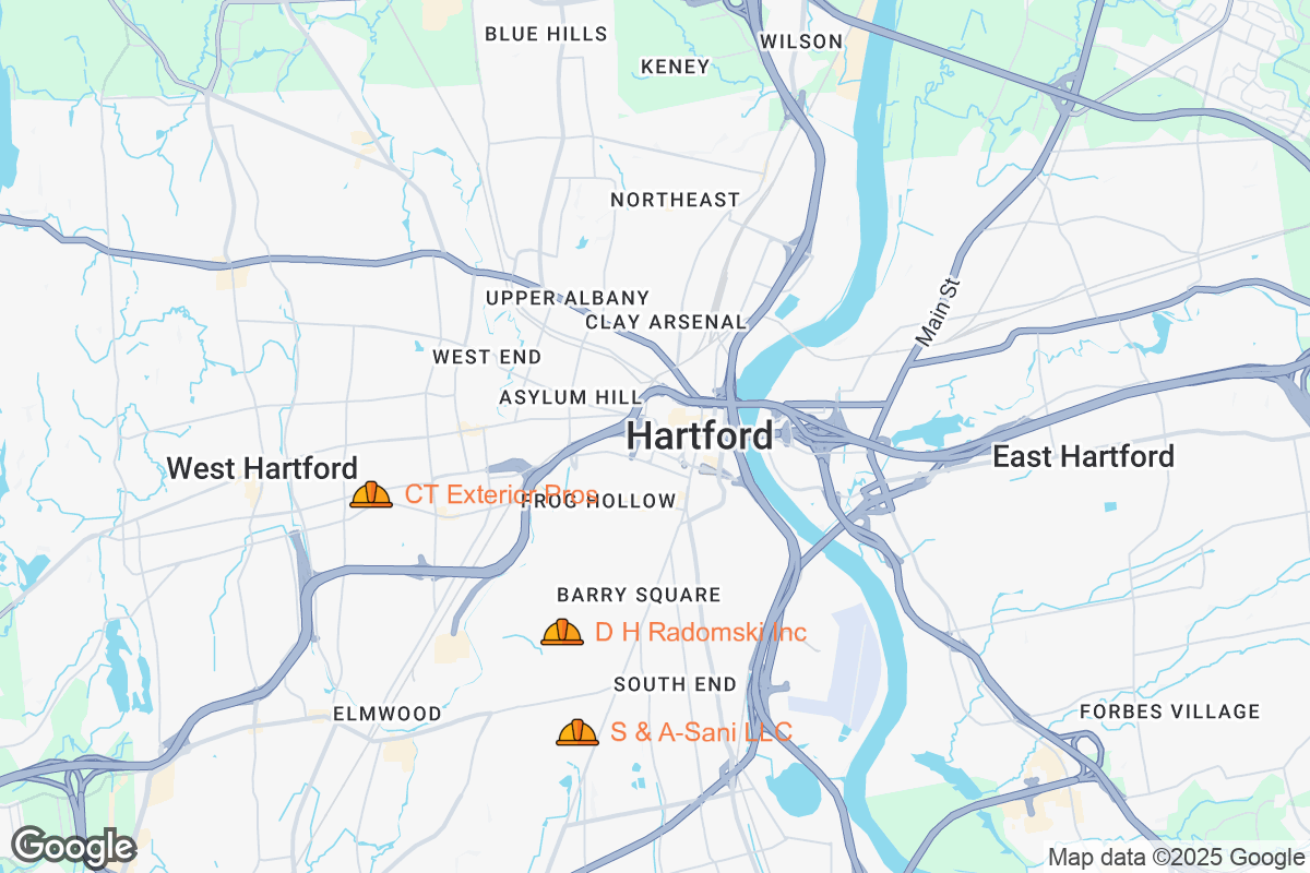 Map of Roofing Contractors in Hartford, Connecticut