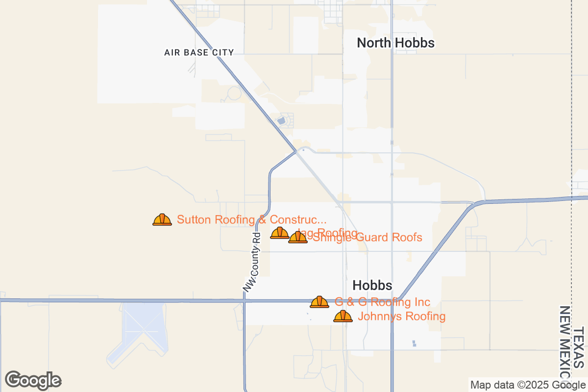 Map of Roofing Contractors in Hobbs, New Mexico