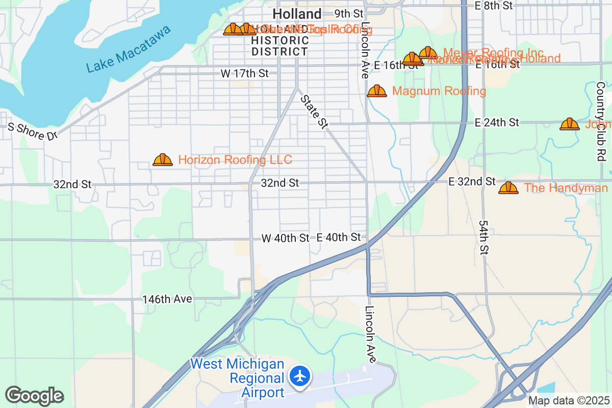 Map of Roofing Contractors in Holland, Michigan