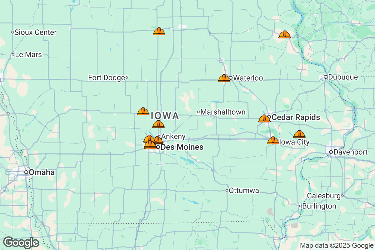 Map of Roofing Contractors in Iowa