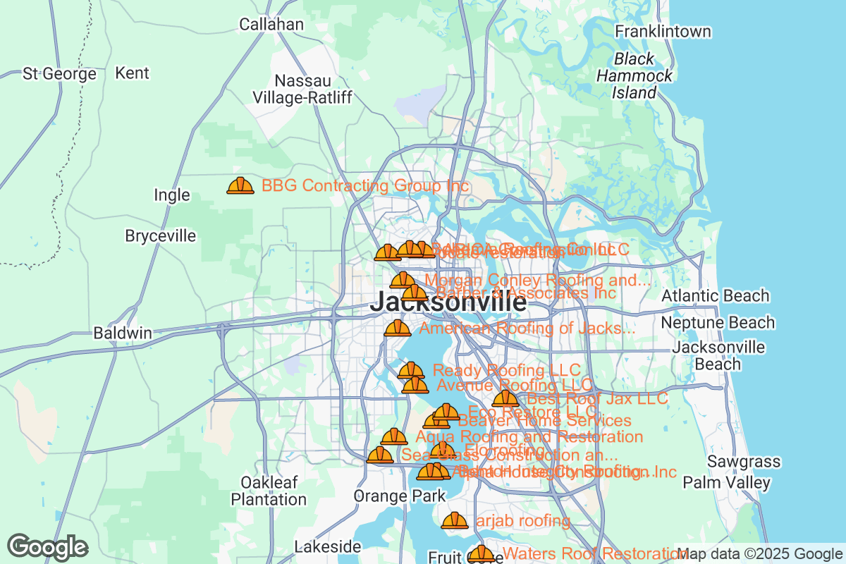 Map of Roofing Contractors in Jacksonville, Florida
