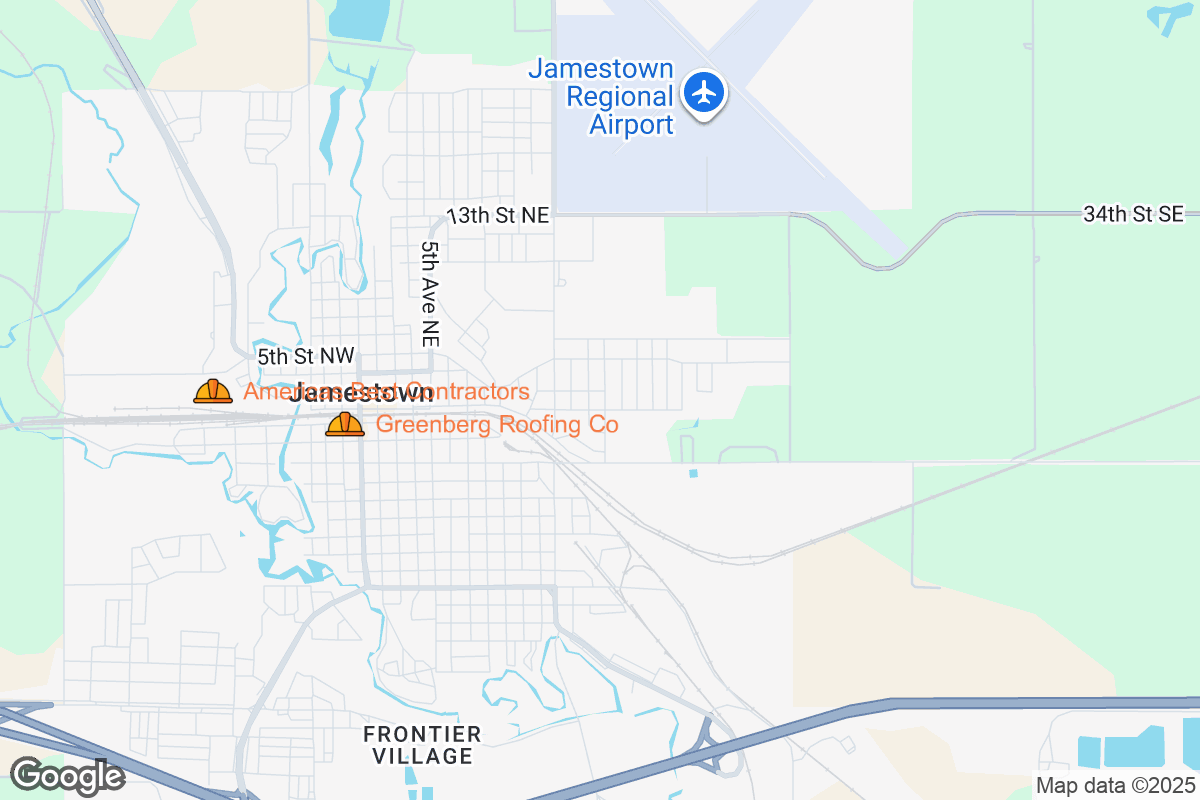 Map of Roofing Contractors in Jamestown, North Dakota