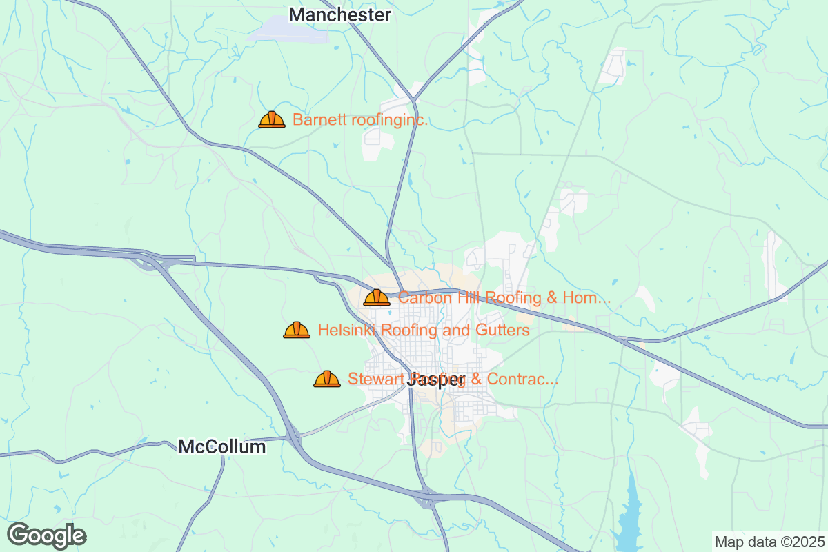 Map of Roofing Contractors in Jasper, Alabama