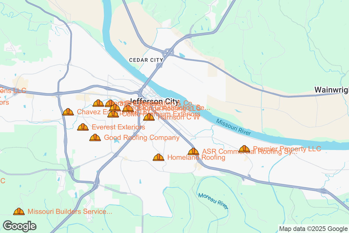 Map of Roofing Contractors in Jefferson City, Missouri