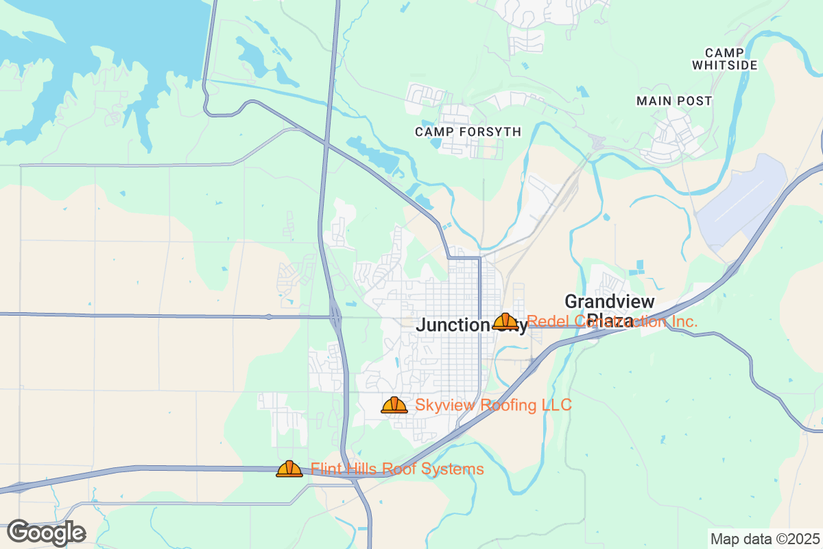 Map of Roofing Contractors in Junction City, Kansas