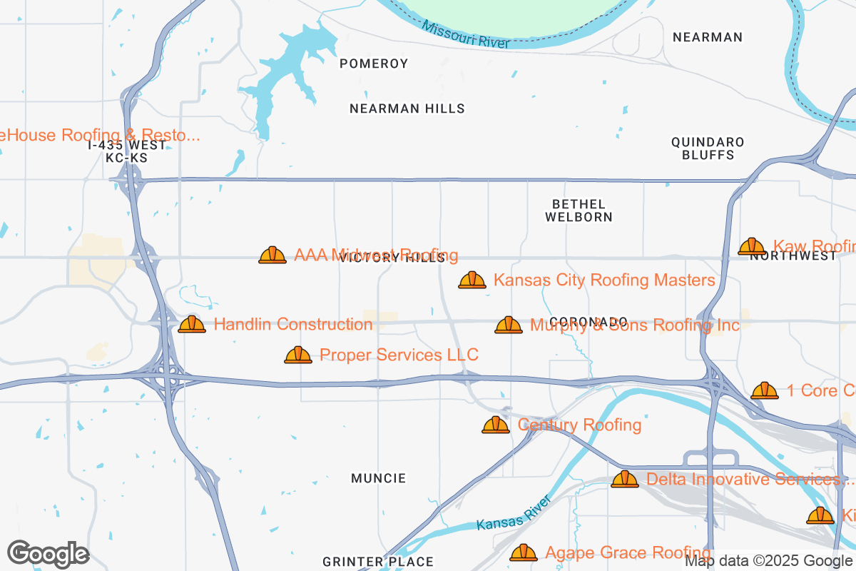 Map of Roofing Contractors in Kansas City, Kansas