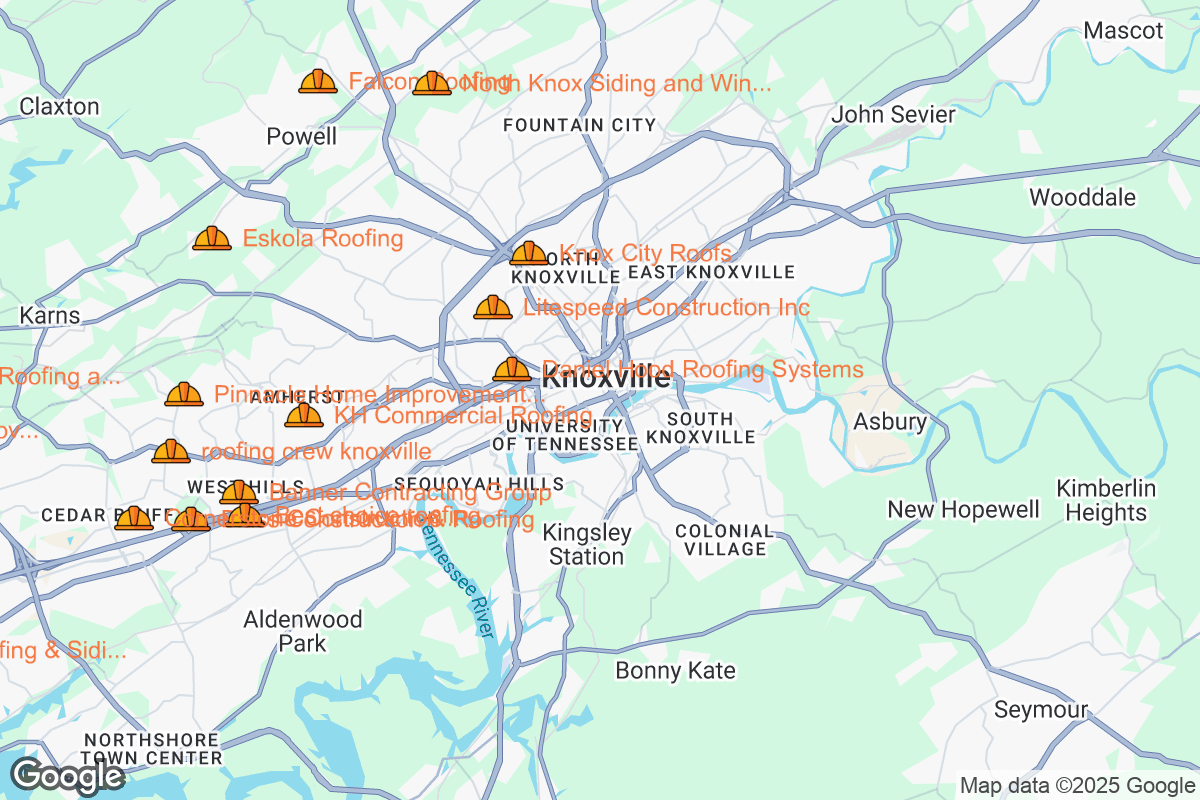 Map of Roofing Contractors in Knoxville, Tennessee
