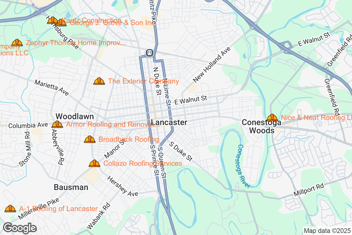 Map of Roofing Contractors in Lancaster, Pennsylvania