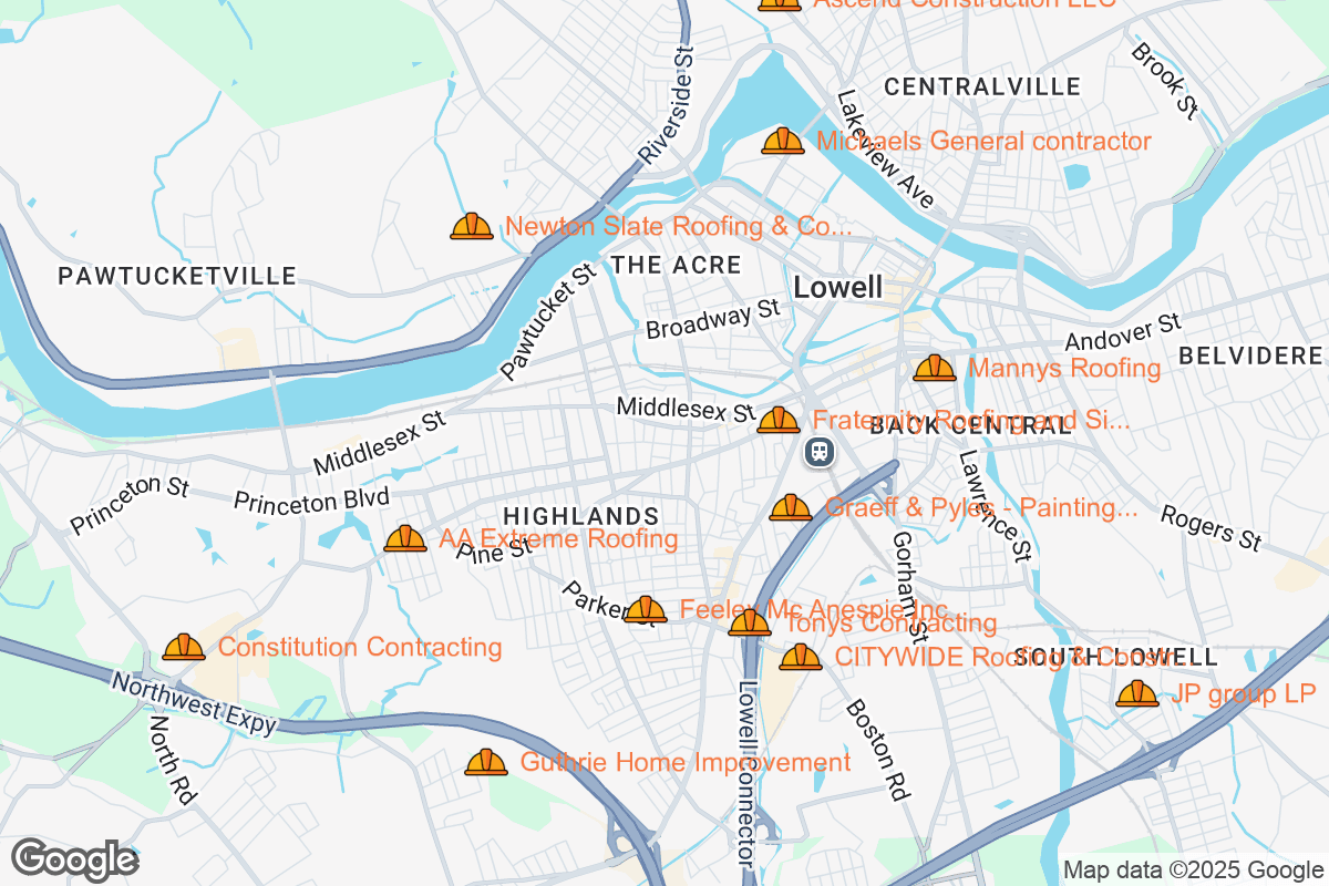 Map of Roofing Contractors in Lowell, Massachusetts