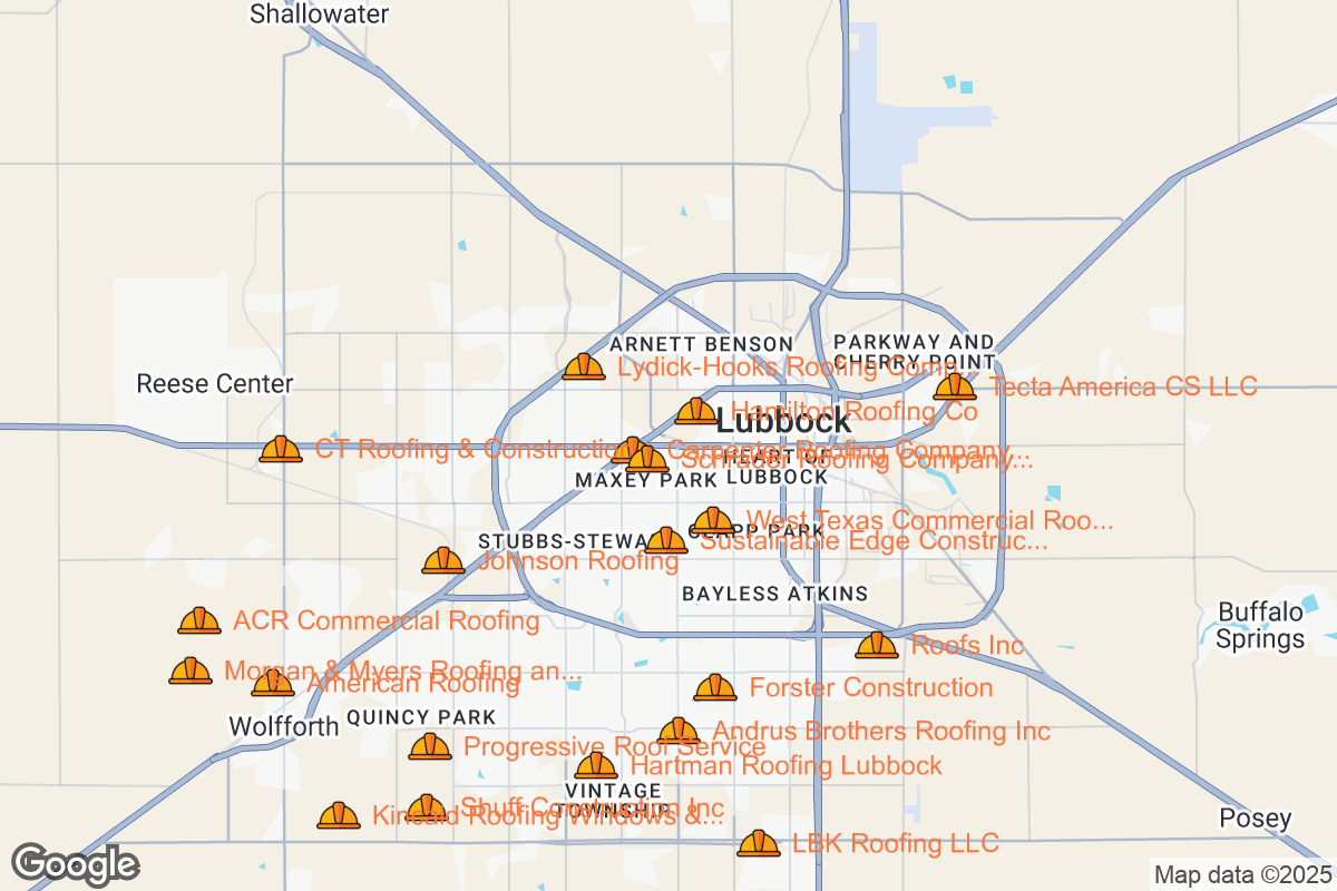 Map of Roofing Contractors in Lubbock, Texas