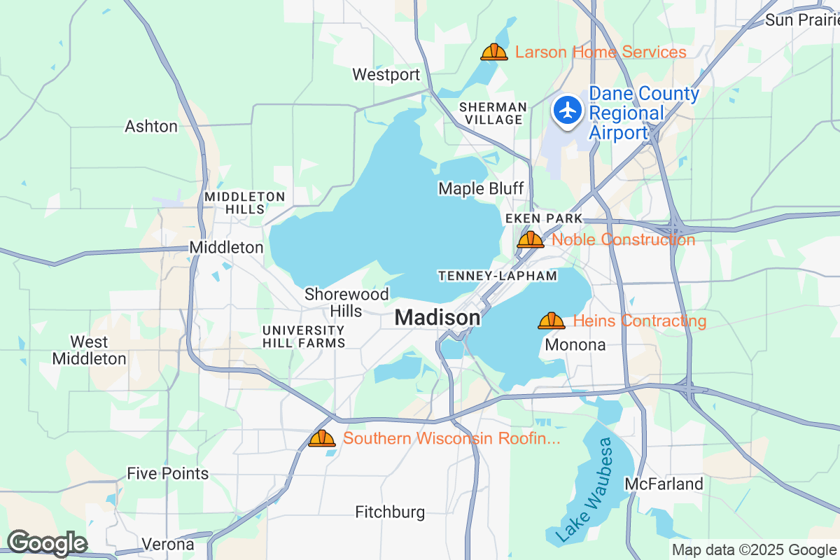 Map of Roofing Contractors in Madison, Wisconsin