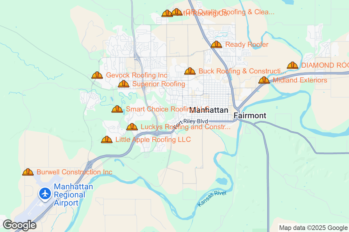 Map of Roofing Contractors in Manhattan, Kansas