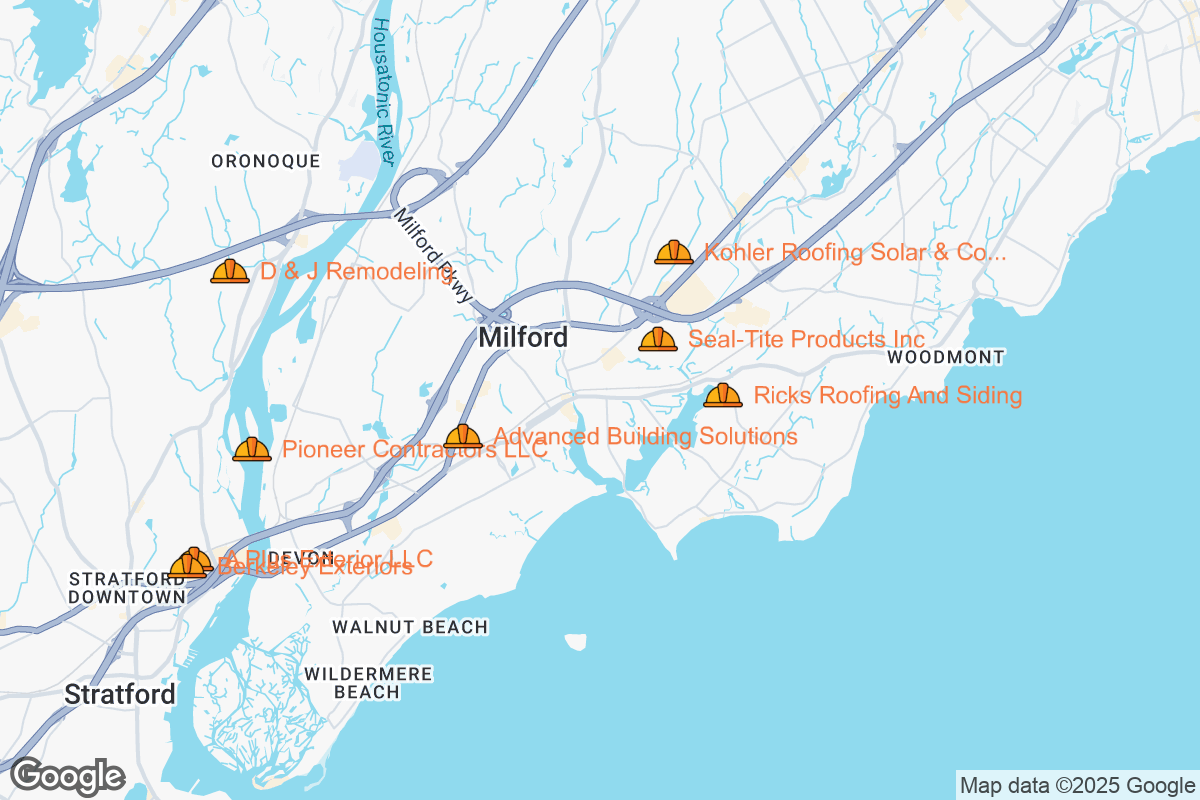 Map of Roofing Contractors in Milford, Connecticut