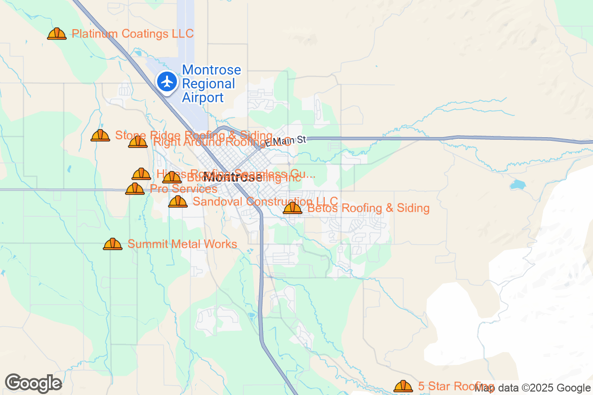 Map of Roofing Contractors in Montrose, Colorado