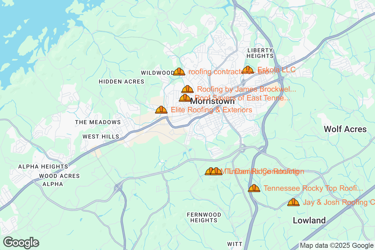 Map of Roofing Contractors in Morristown, Tennessee