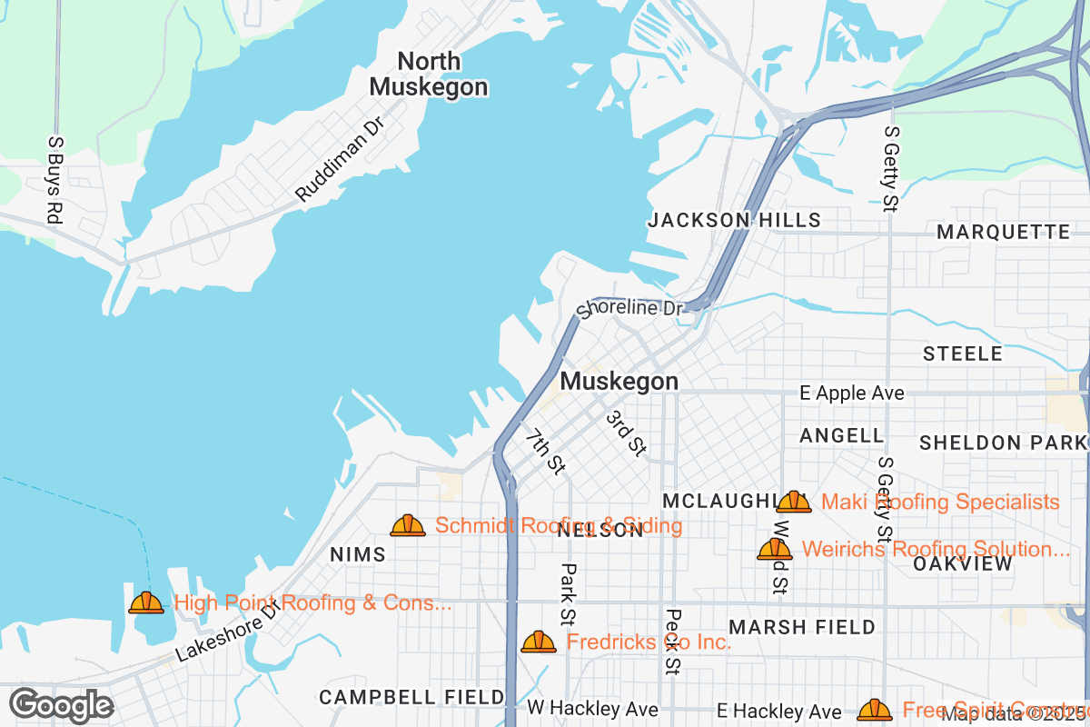 Map of Roofing Contractors in Muskegon, Michigan