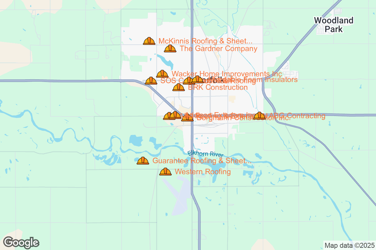 Map of Roofing Contractors in Norfolk, Nebraska